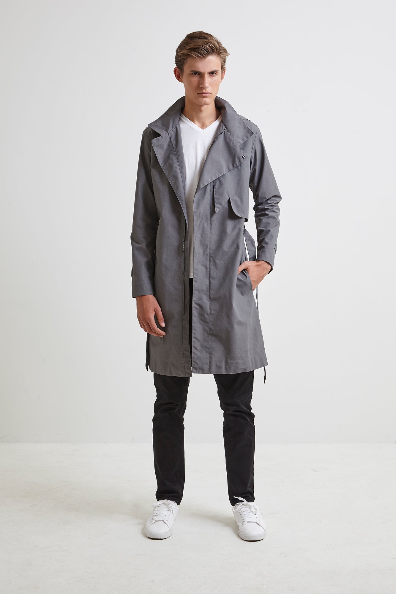 ZIPPER TRENCH COAT grey raincoat for men