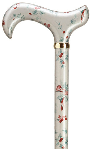 Ladies Fritz Handle Walking Cane, Rose In Bloom With Gold Ring