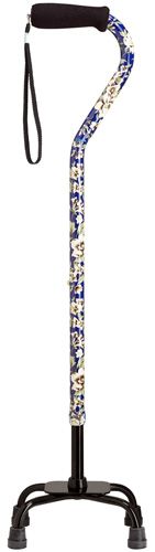 QUAD WHITE Offset Blind Walking Cane, large black base, 30-39