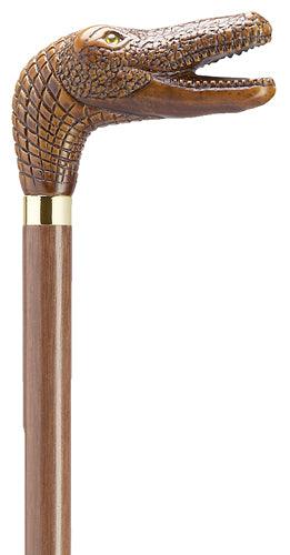 Alligator head molded handle, black shaft walking stick 36"
