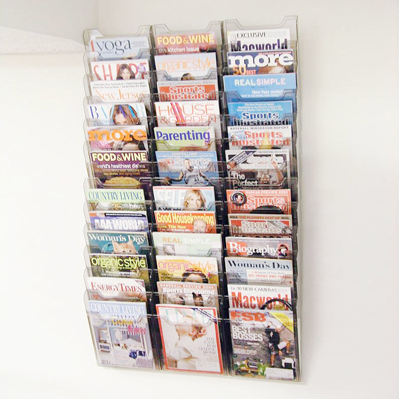 Ultimate Office Literature Display, Magazine Rack 36-Pocket Crystal Clear Cascading Modular Design Takes Up Less Wall Space and Can Be Expanded Top to Bottom and Side by Side Any Time!