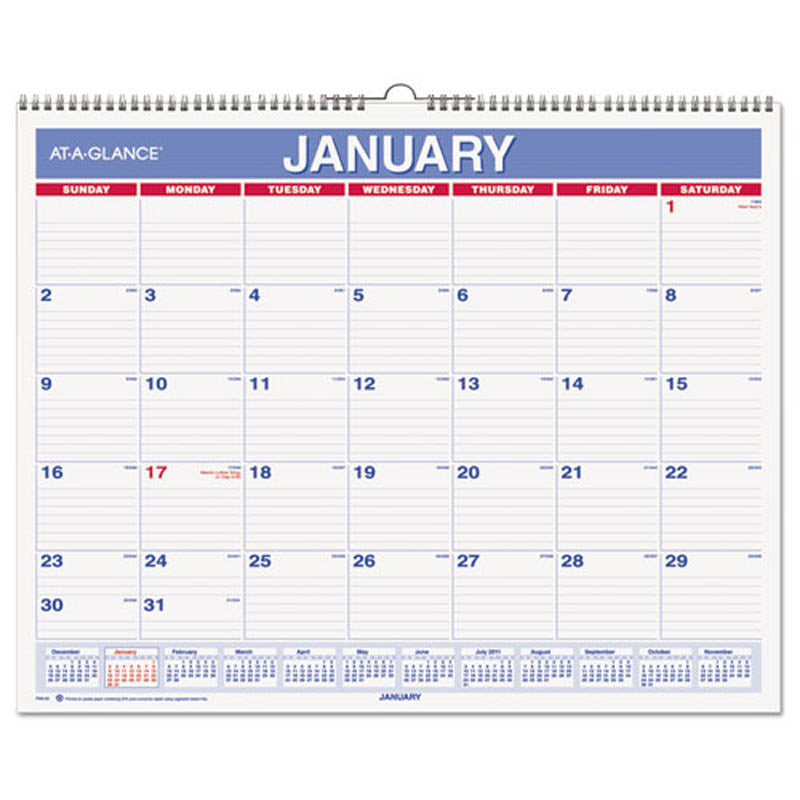Monthly Wall Red & Blue Calendar | Ultimate Office