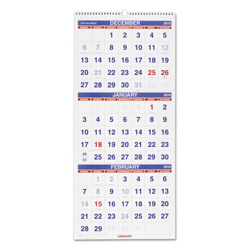 VerticalFormat ThreeMonth Reference Wall Calendar Ultimate Office