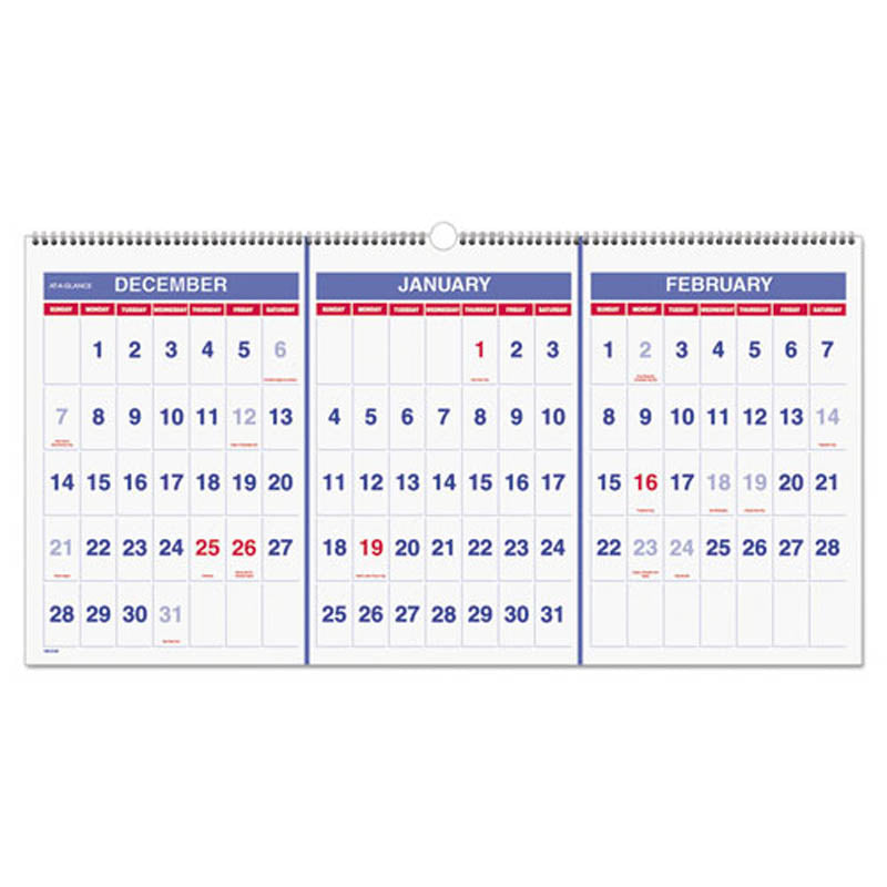 Vertical-Format Three-Month Reference Wall Calendar | Ultimate Office