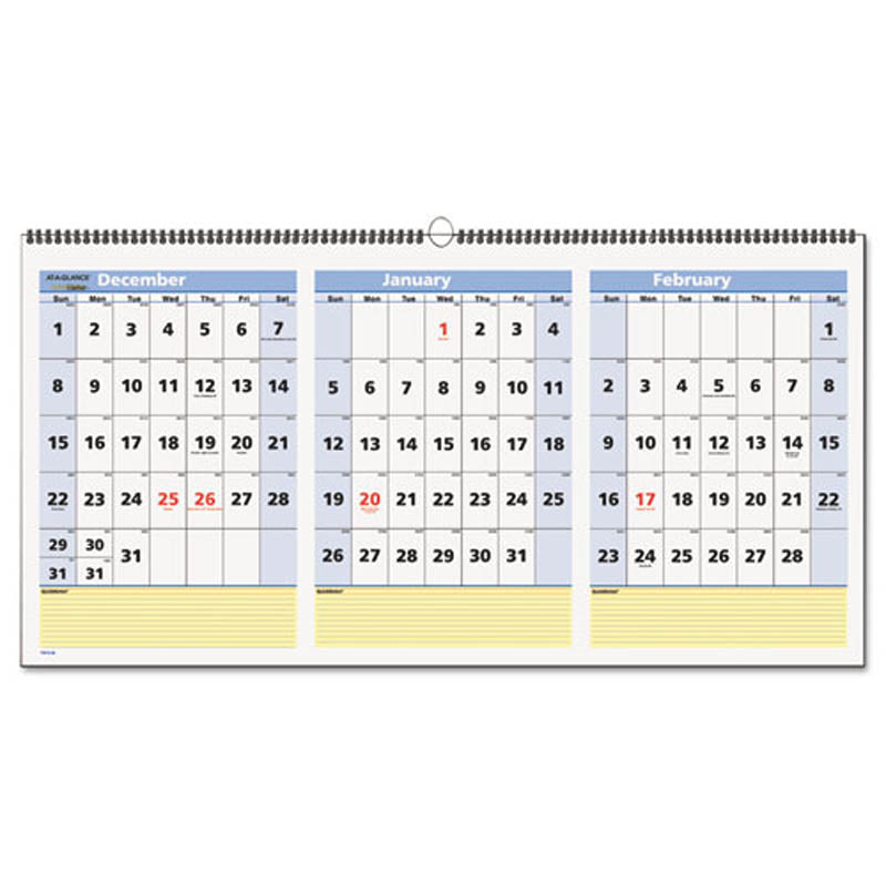 Vertical Format Three Month Reference Wall Calendar Ultimate Office