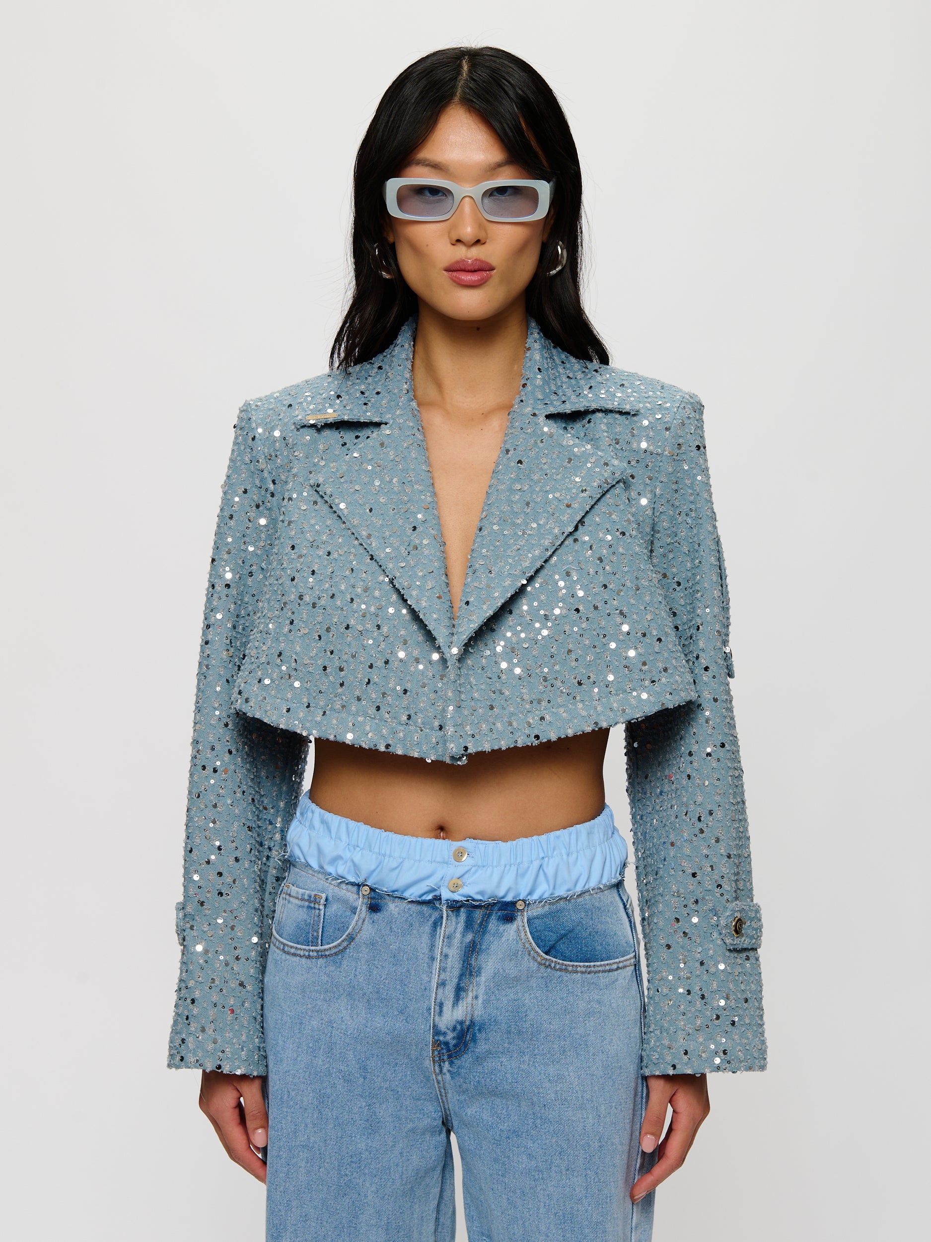 Crop Sequin Denim Jacket