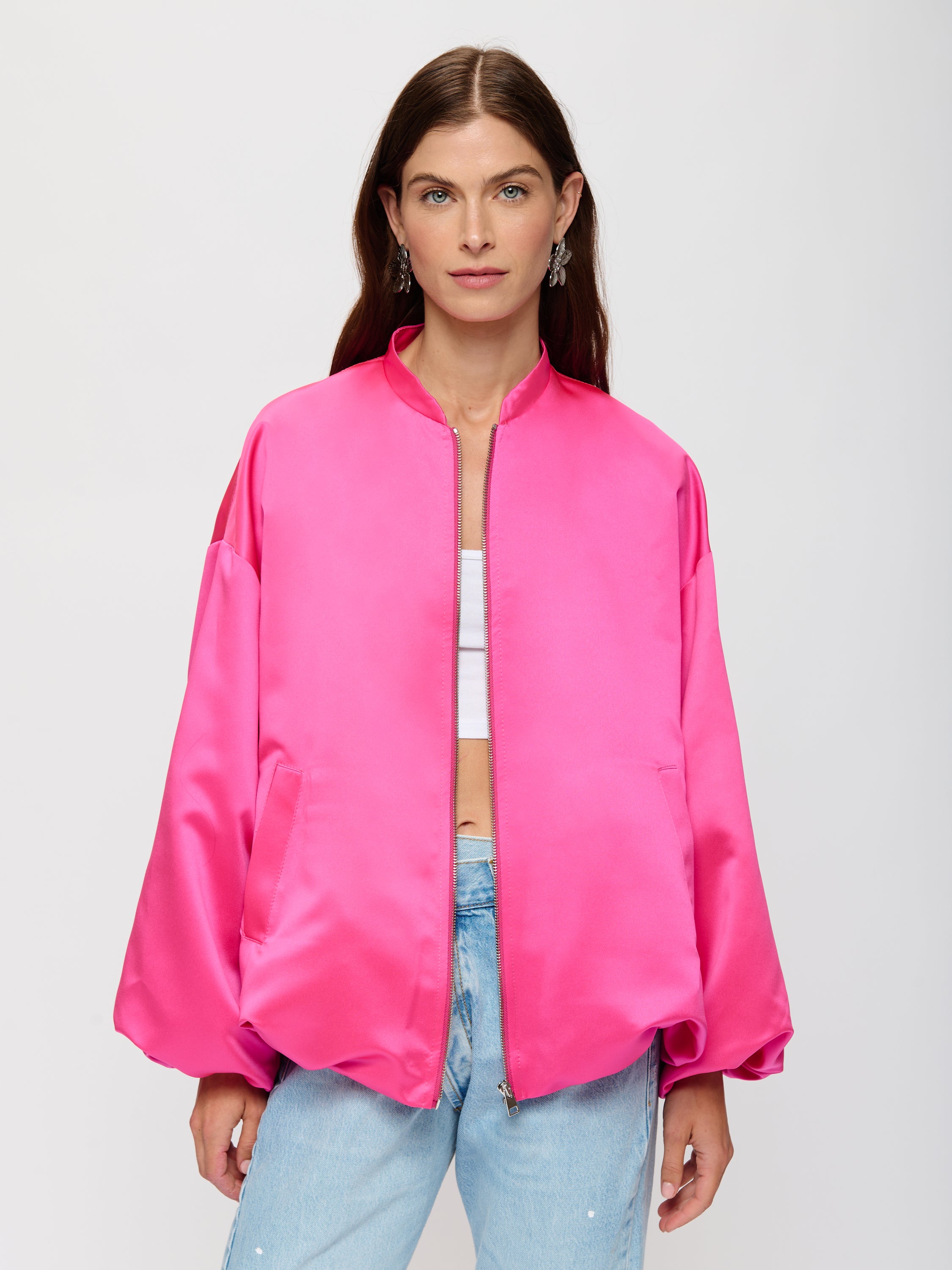 Oversized Gathered Bomber Jacket