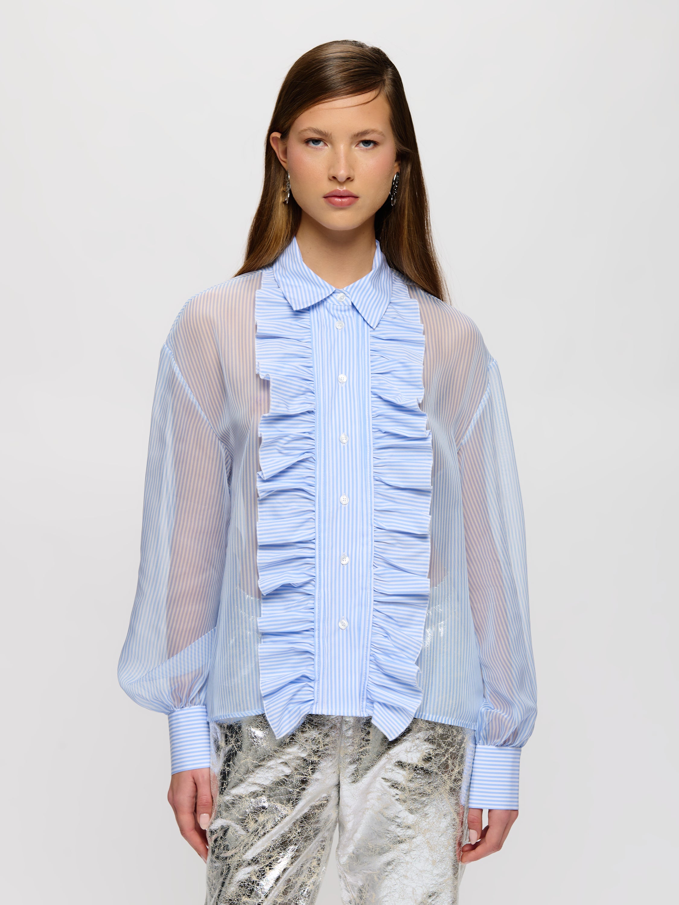 Dual Fabric Ruffle Blouse