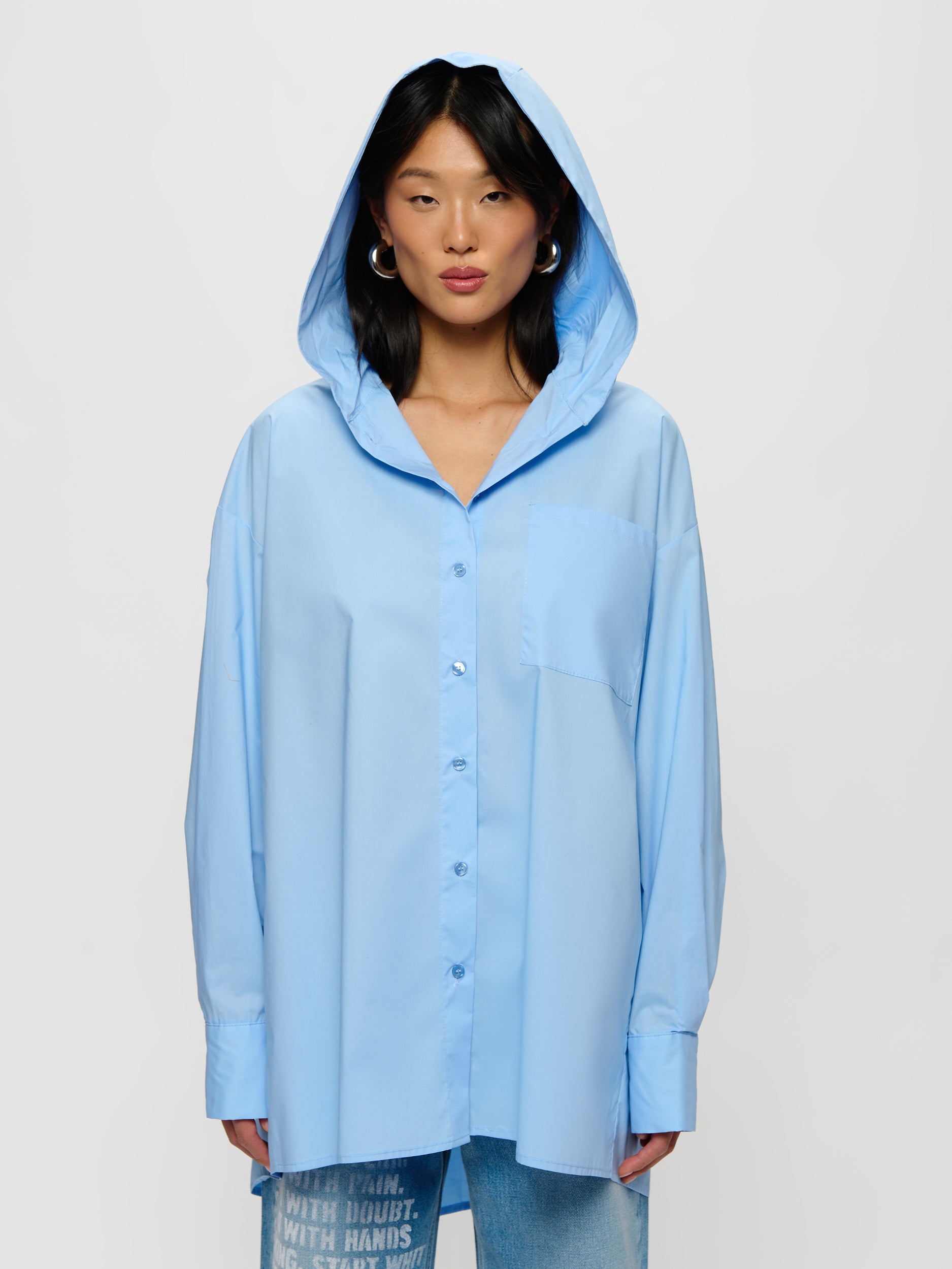 Oversized Hooded Cotton Blouse