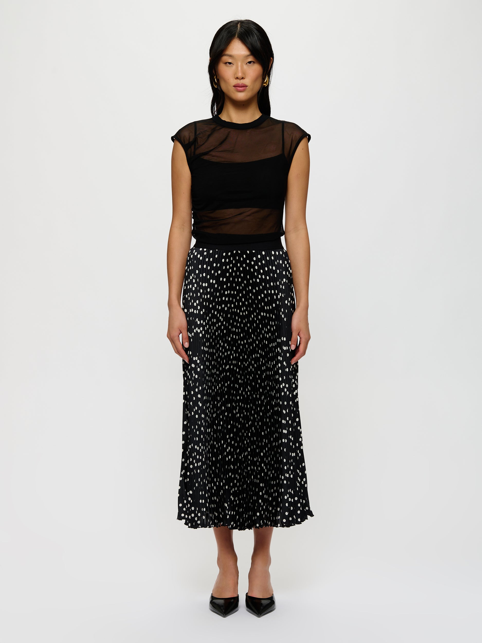 Pleated Polk-A-Dot Skirt