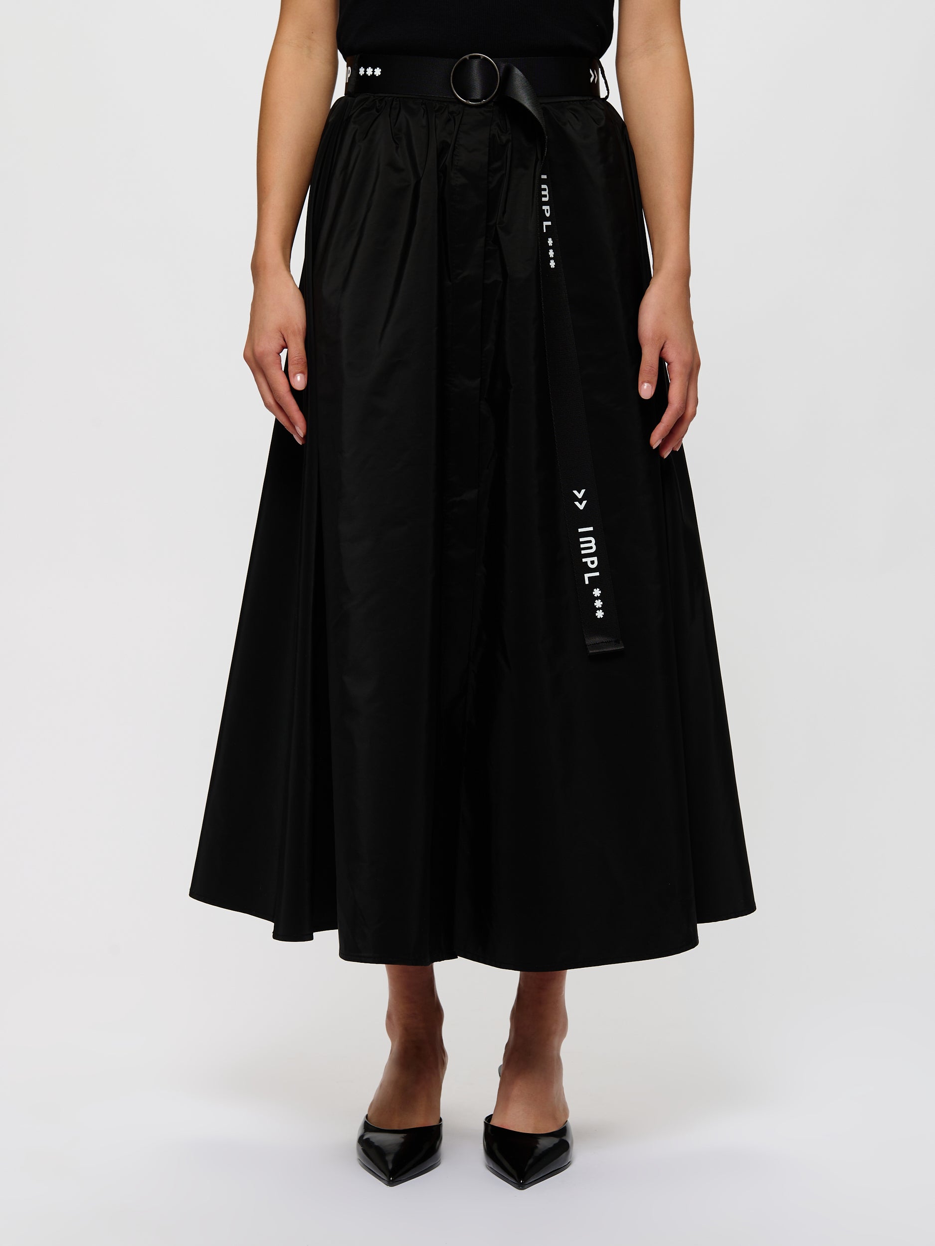 Pleated Belted Midi Skirt
