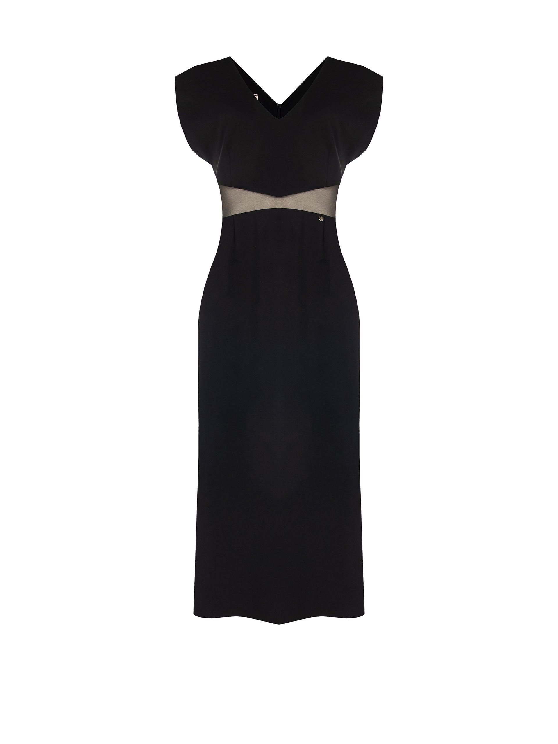 Sheath Dress Technical Fabric with Shoulder Straps and Mesh Cut-Out