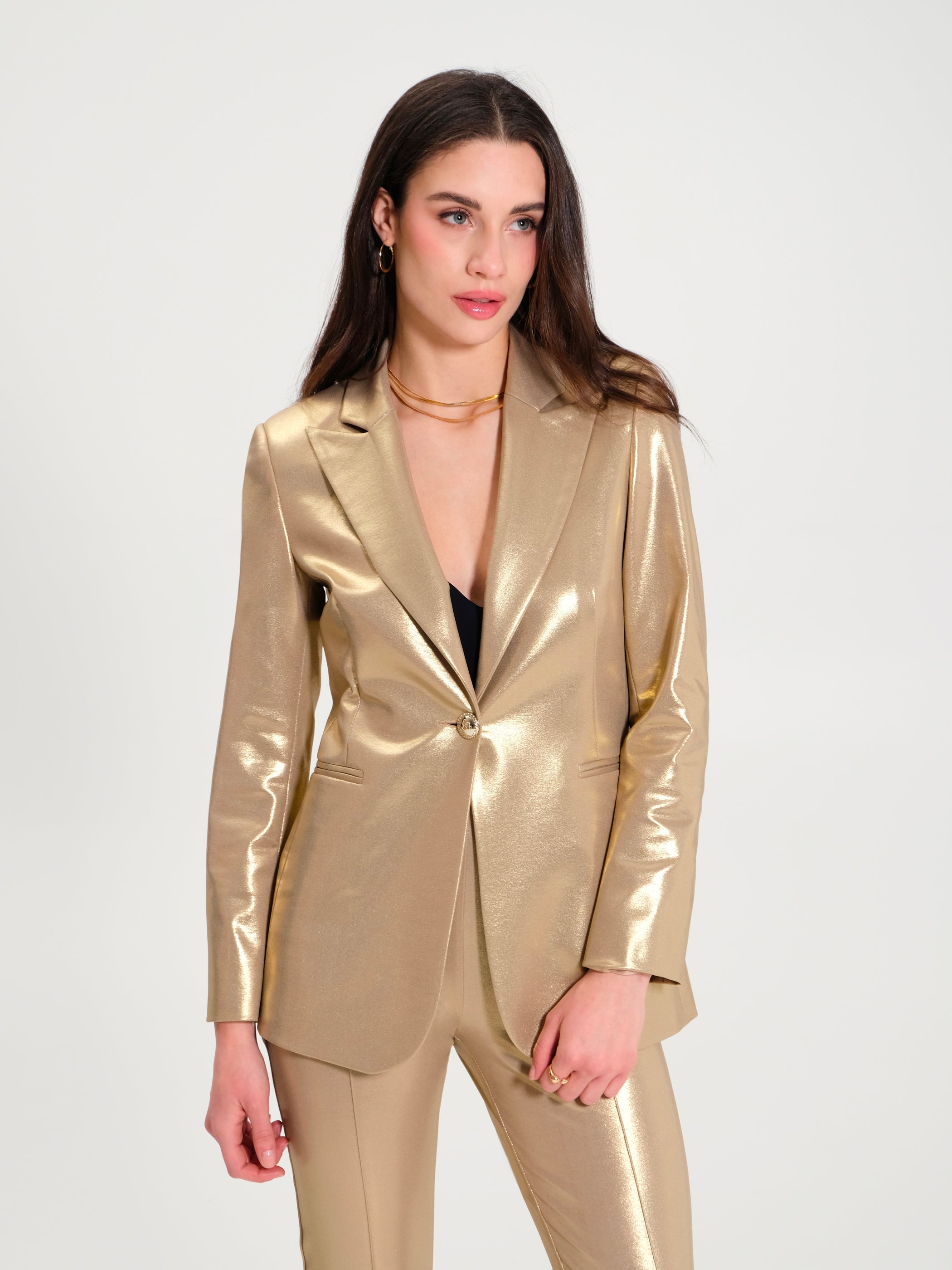 One-button satin jacket