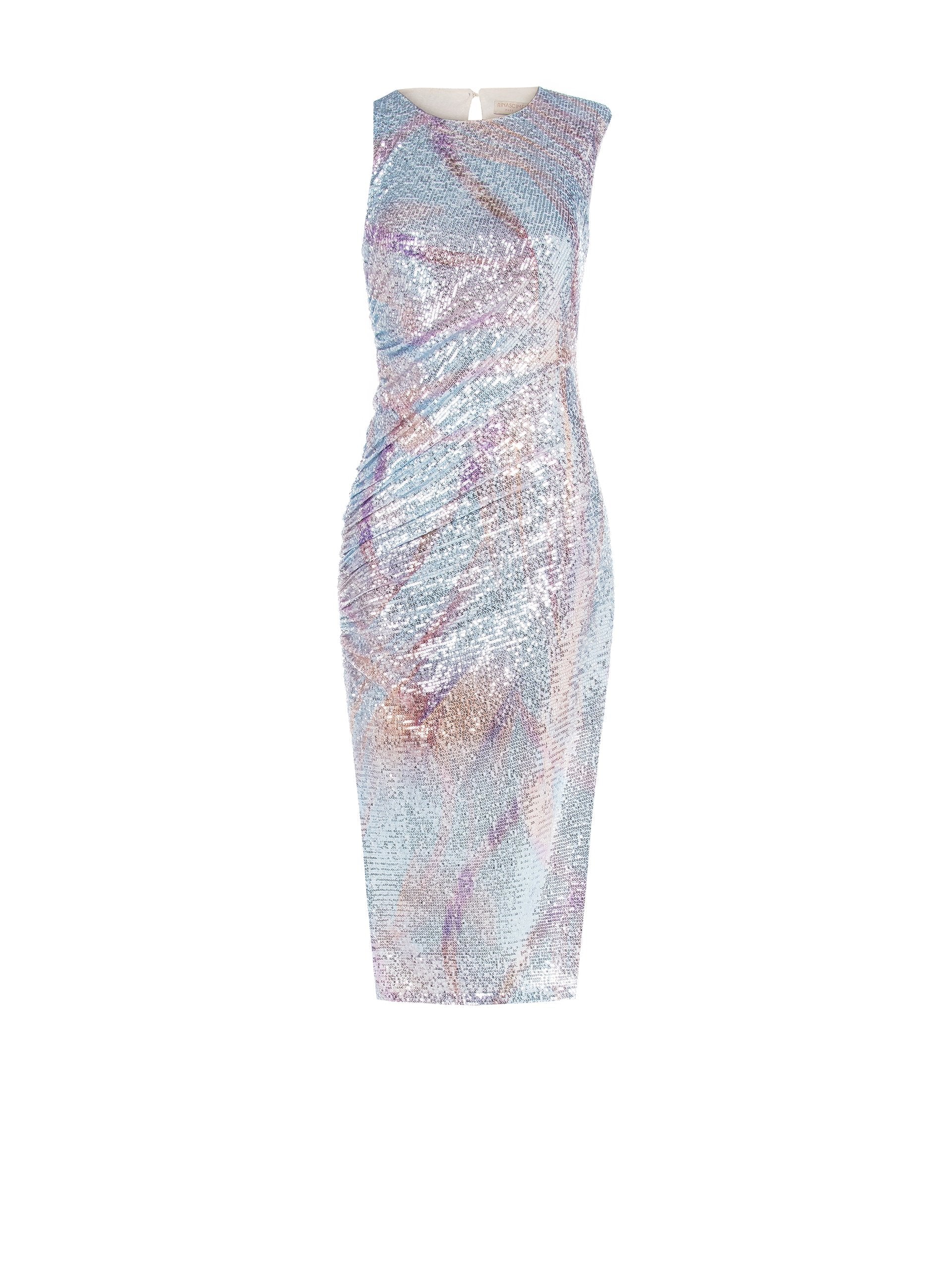 Gathered Sequin Sheath Dress with Side Slit