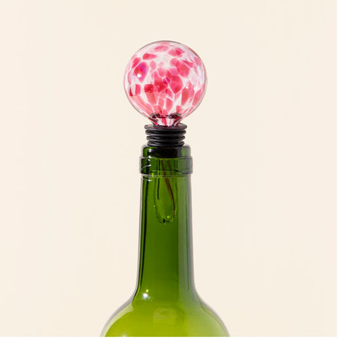 Pink glass blown wine bottle stopper