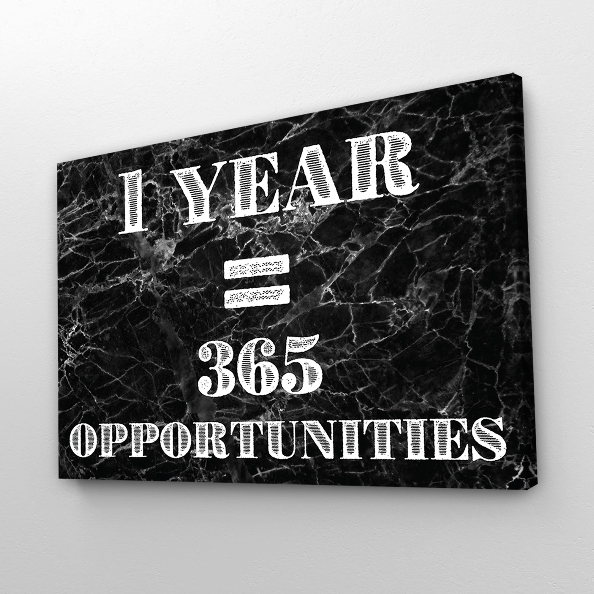 One Year 365 Opportunities Black Marble Entrepreneur Print Silver Ink Print