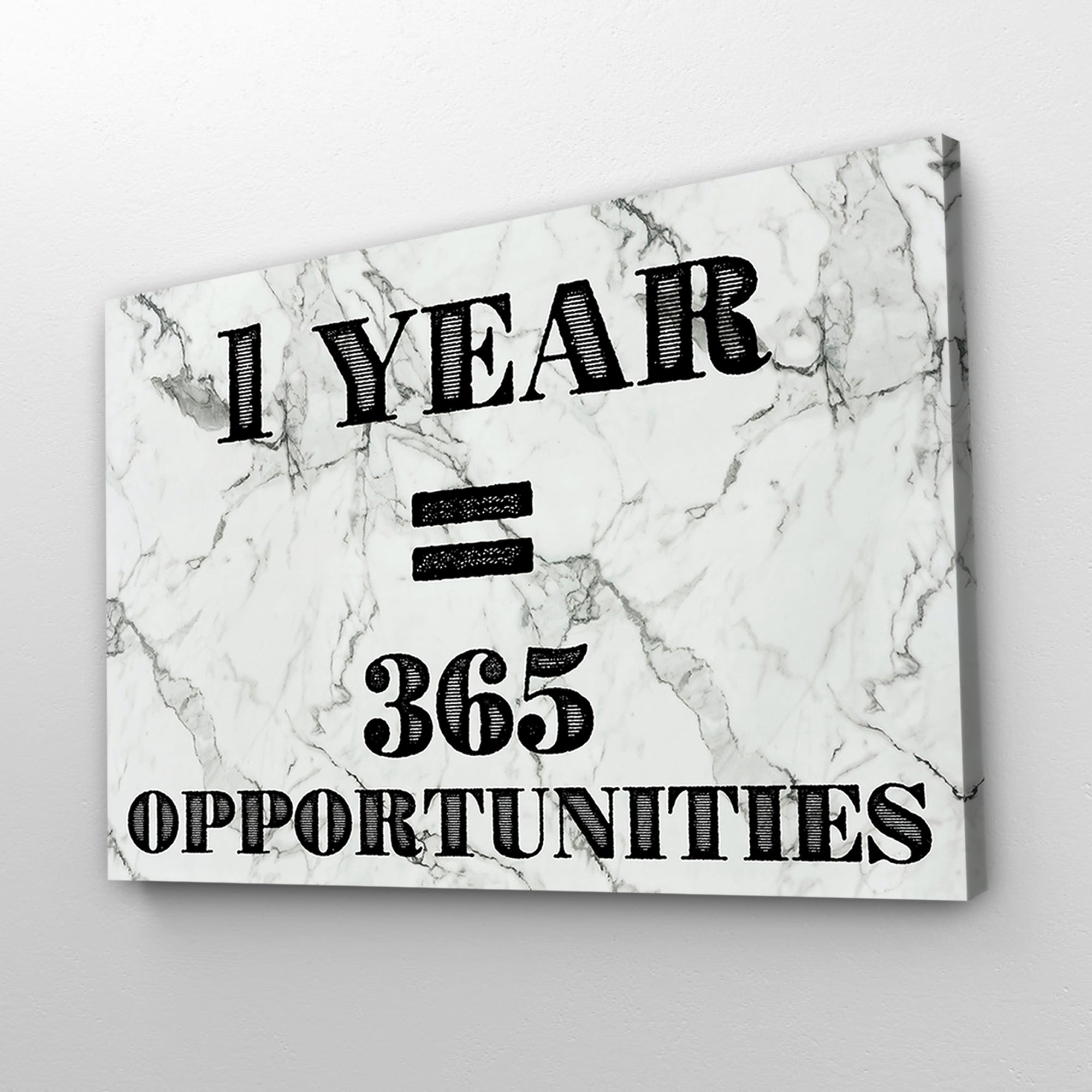 One Year 365 Opportunities White Marble Entrepreneur Print Silver Ink Print