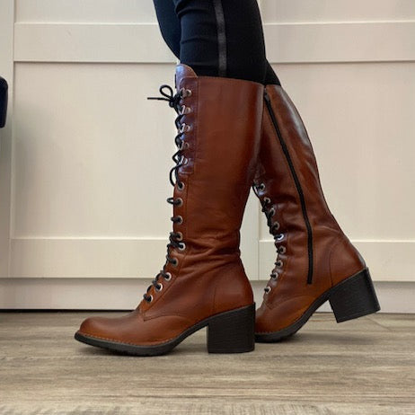 tall brown boots lace up back