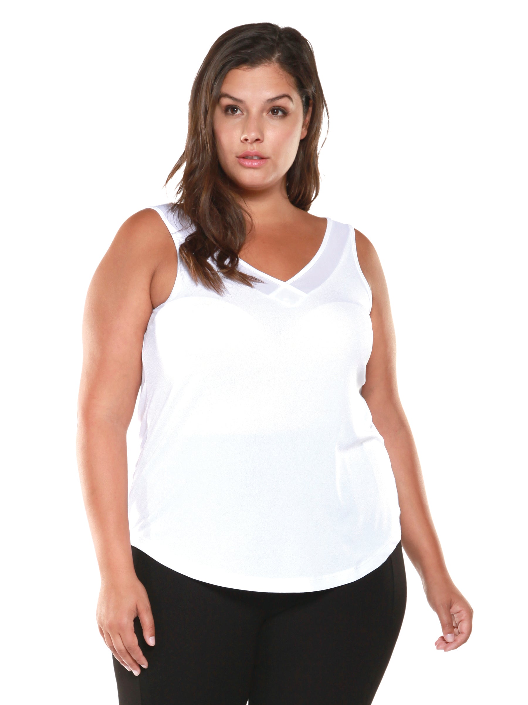 white sleeveless top plus size