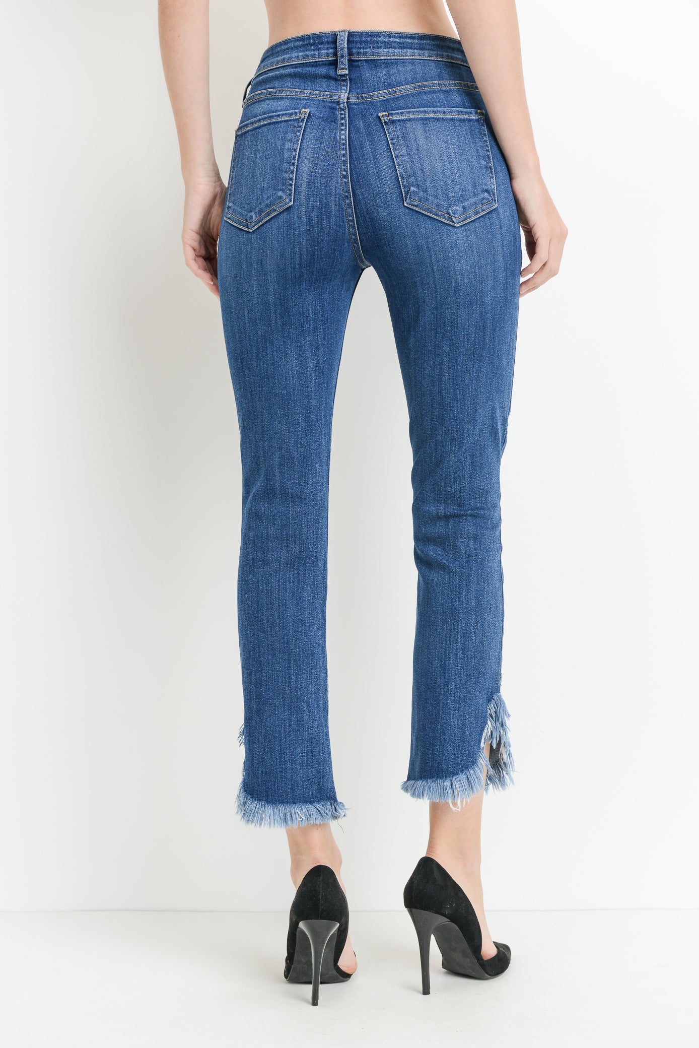 High Rise Straight Jeans with Curve Fray Hem at MARIA VINCENT Boutique ...