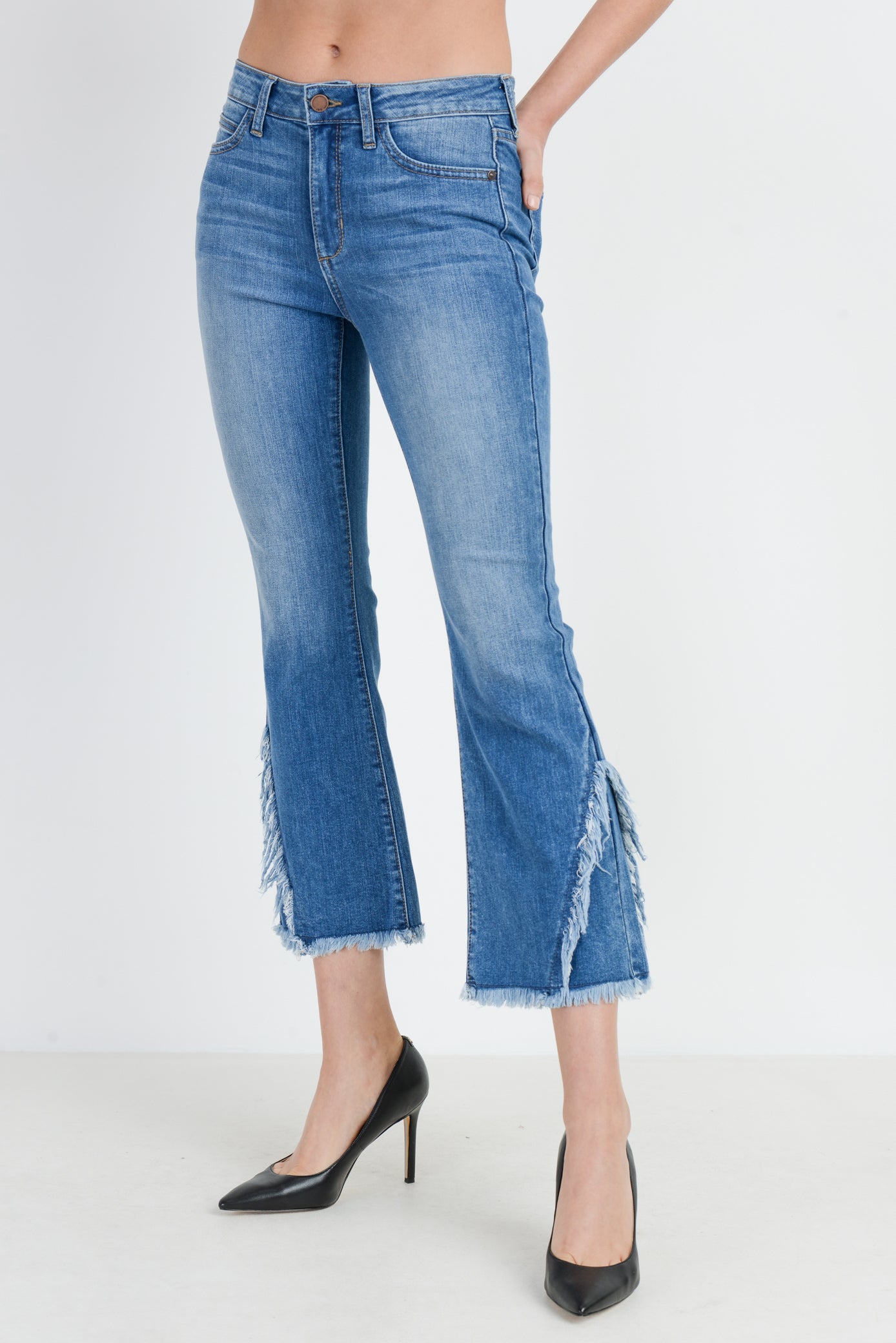 high rise cropped flare jeans