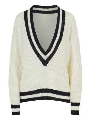 Cream and Black Varsity V Neck Sweater at MARIA VINCENT Boutique ...