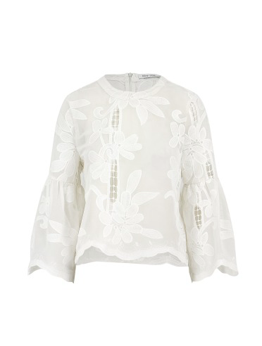 White Embroidered Lace Flare Sleeve Top at MARIA VINCENT Boutique ...
