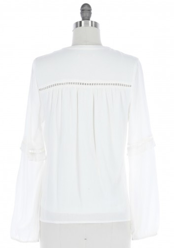 Cream Long Sleeve Pin Tucked Woven Top at Maria Vincent Boutique