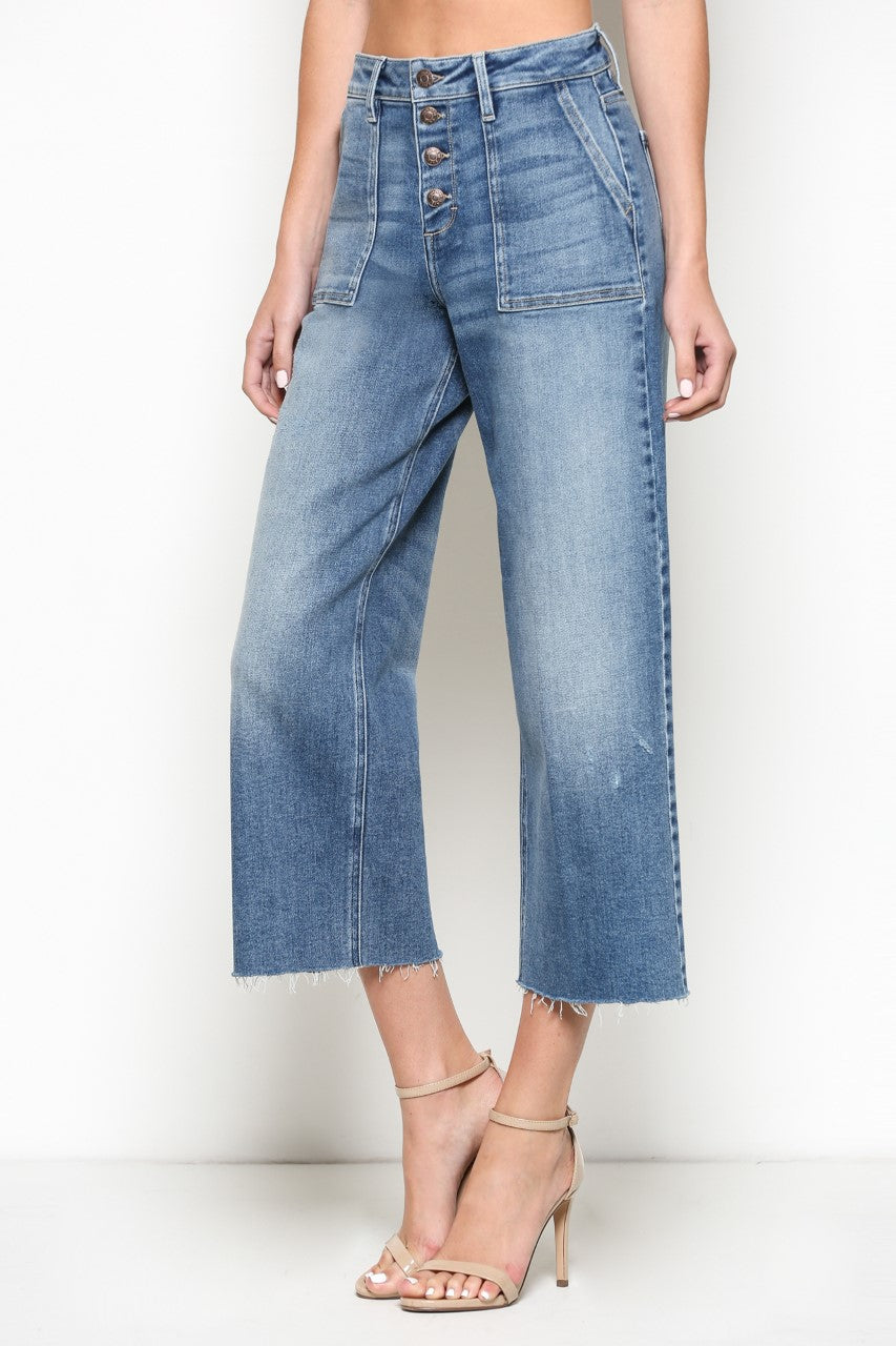 button front high rise jeans