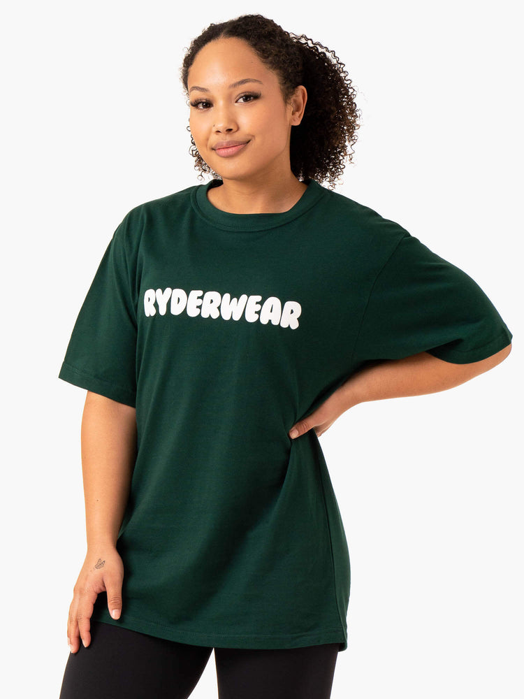 Icon Oversized T-Shirt - Bottle Green Clothing Ryderwear 