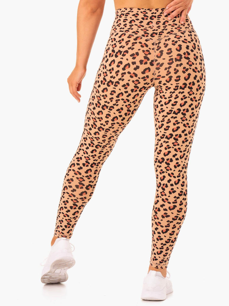 Hybrid Full Length Leggings - Tan Leopard - Ryderwear