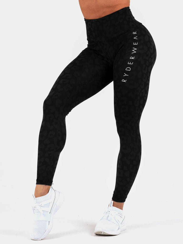 Instinct Scrunch Bum Leggings - Leopard Black - Ryderwear