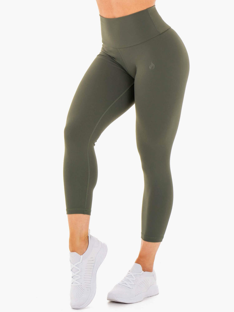 Motion High Waisted 7/8 Scrunch Bum Leggings - Khaki - Ryderwear