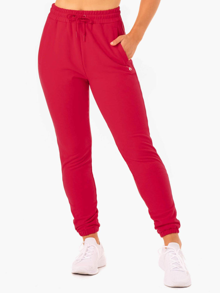 Base High Waisted Track Pants - Cherry Red - Ryderwear