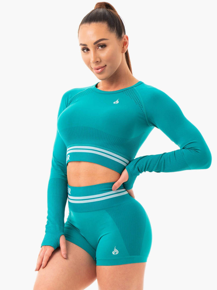 Freestyle Seamless Long Sleeve Crop Teal Ryderwear