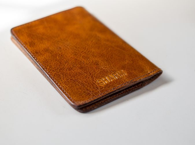 Tan Leather Passport and Card Holder