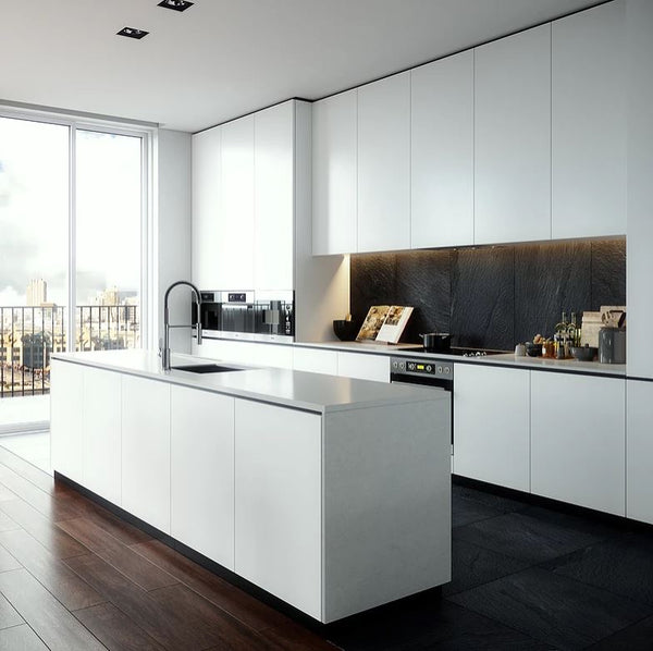 Modern Minimalist kitchen with black highlight wall