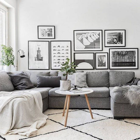 Marble coffee table in Nordic apartment, modern furniture