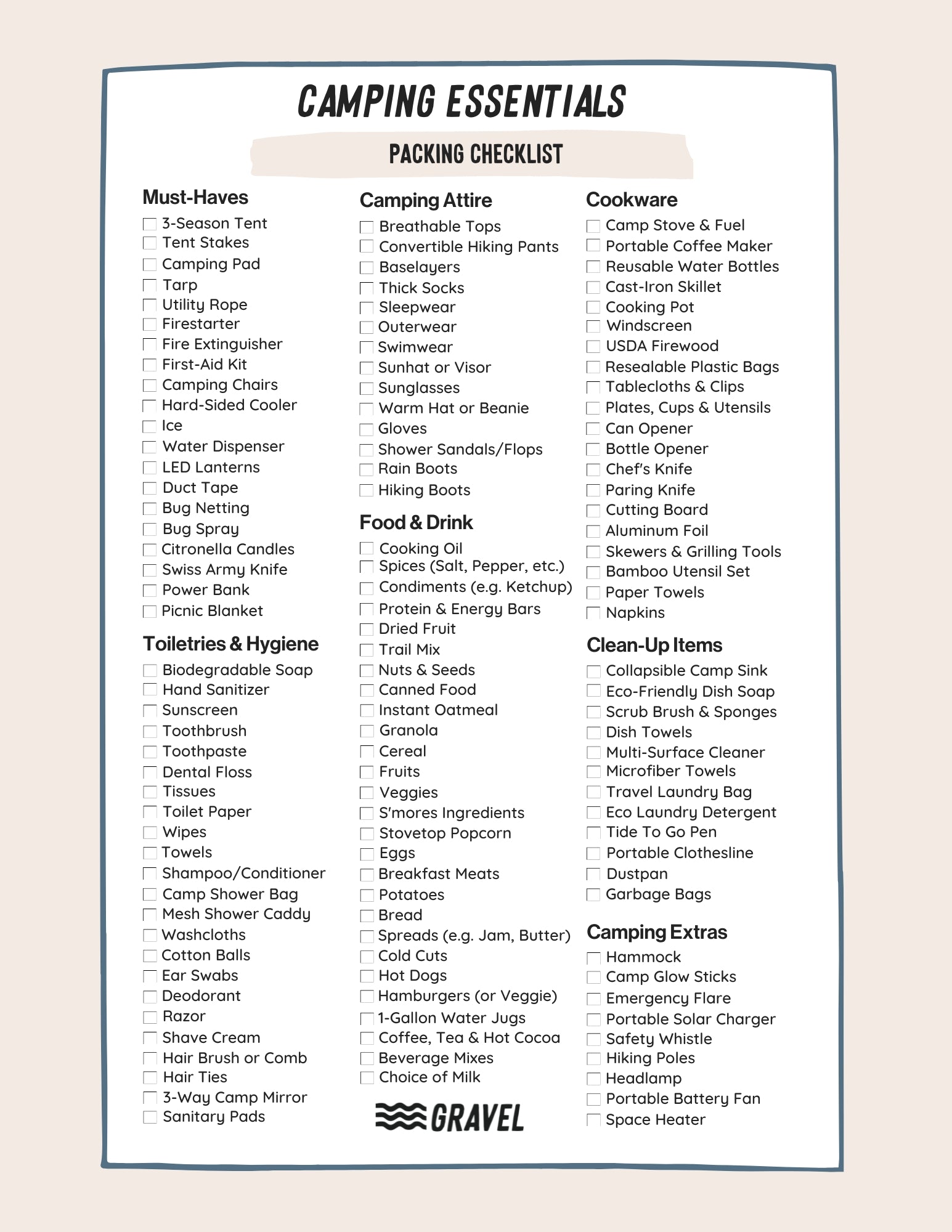 printable camping packing list