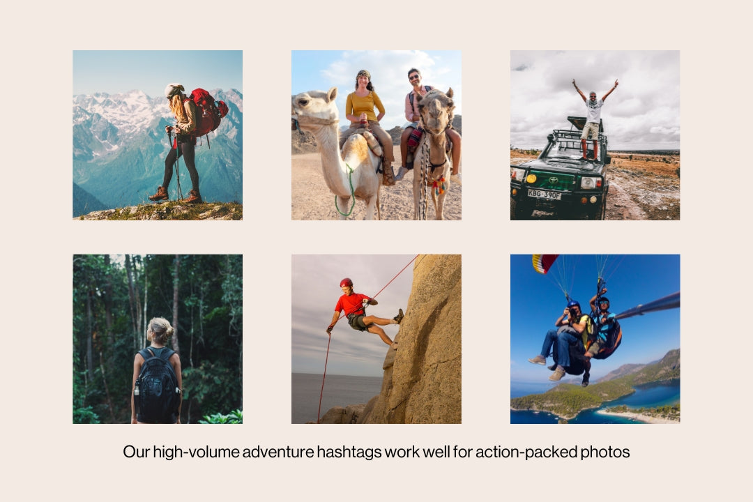 adventure hashtags collage