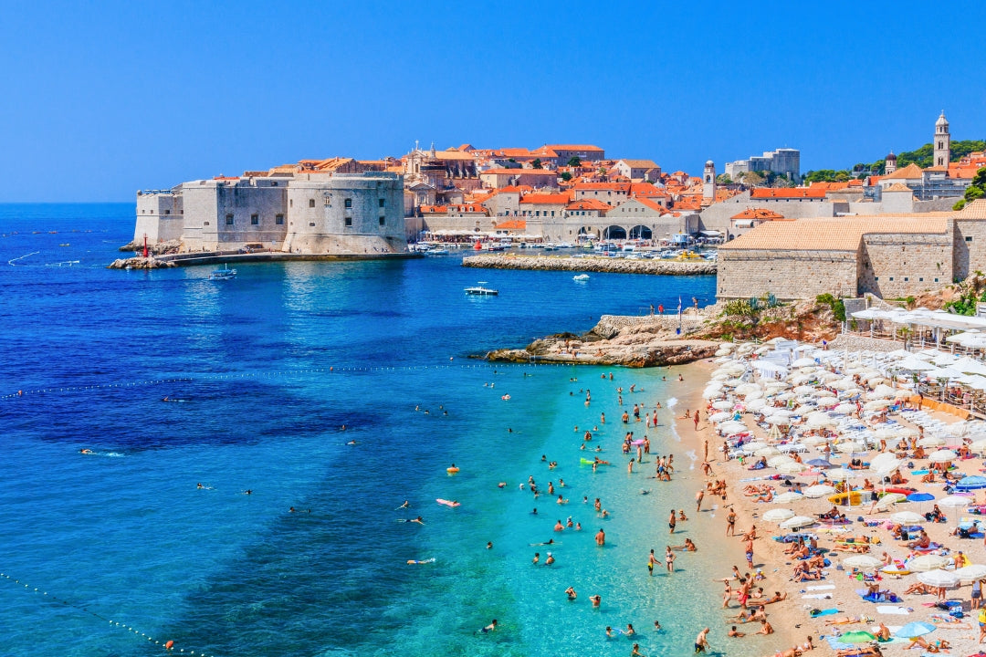 aerial beach view with dubrovnik city background