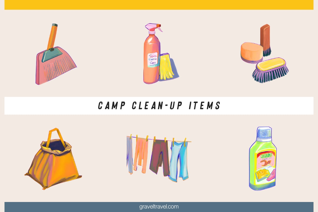 camping clean-up items watercolor collage