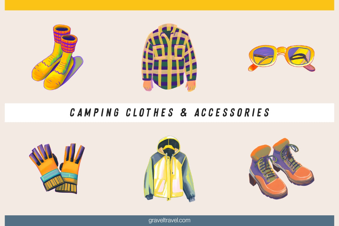 collage aquarelle de vêtements de camping