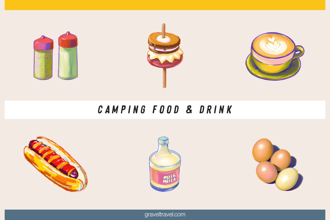 camping food and drink watercolor collage