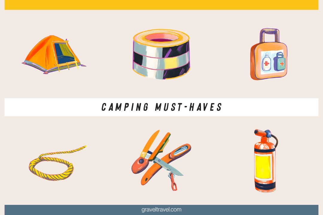camping must haves watercolor collage
