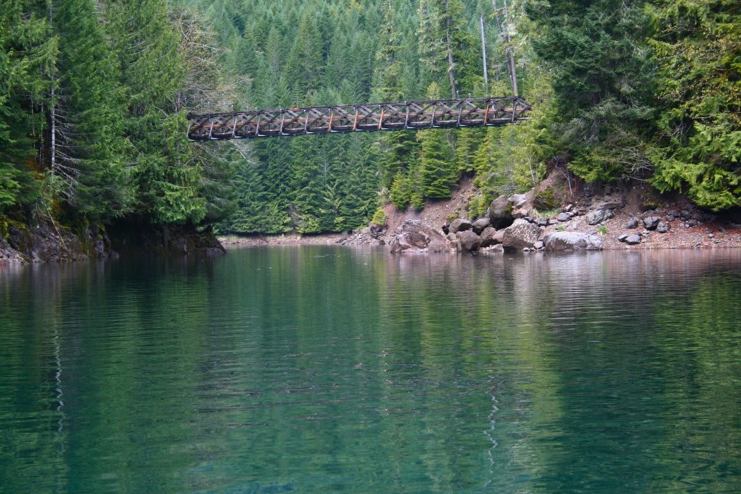 camping portland suspension bridge over lake