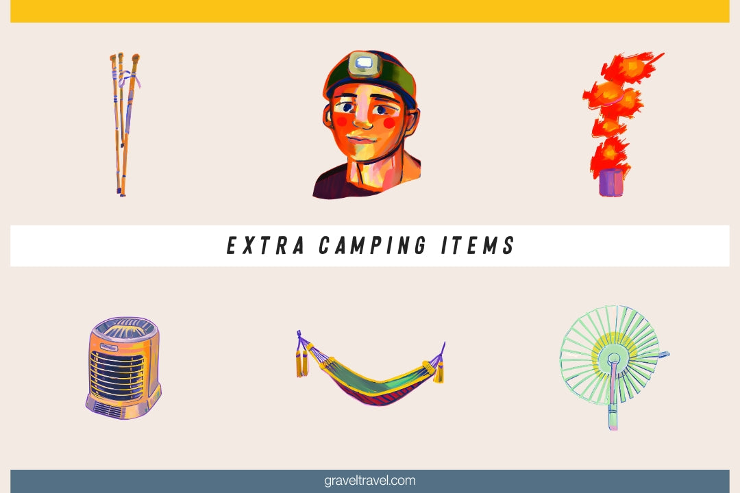 extra camping items watercolor collage