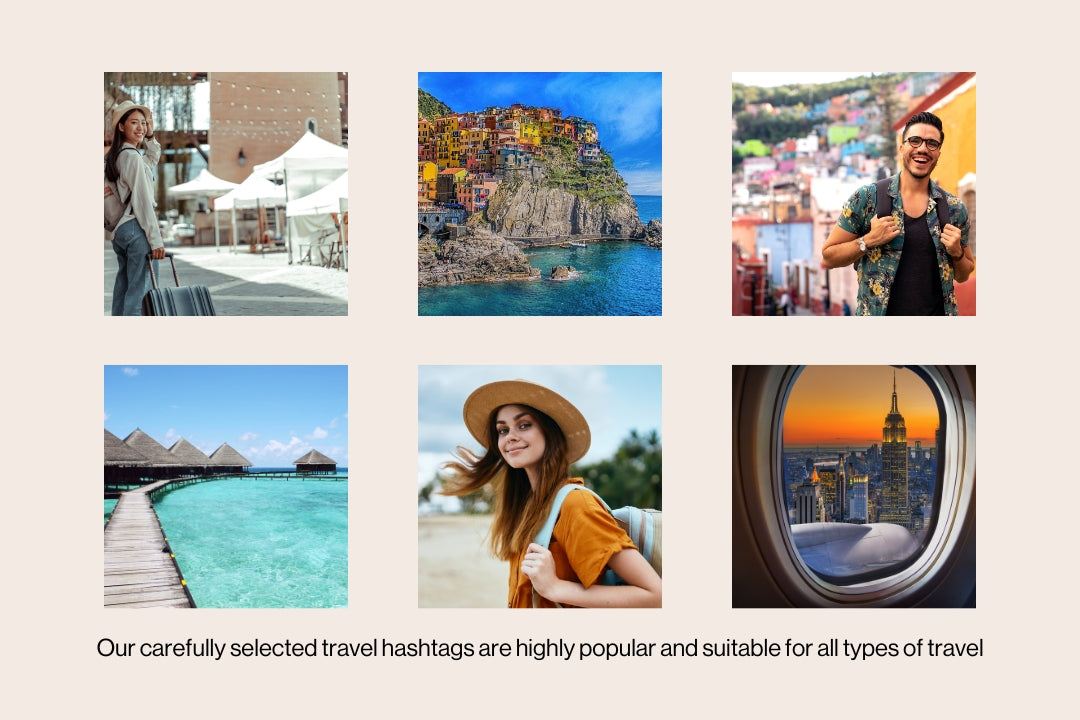 general travel hashtags collage