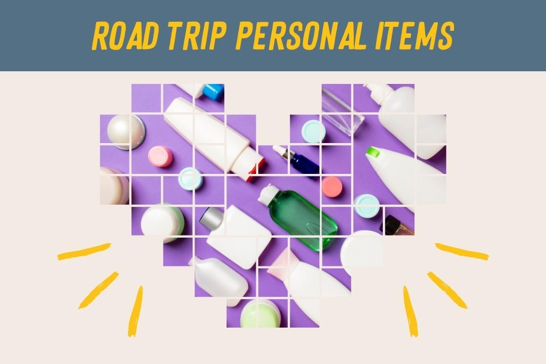 road trip personal items collage