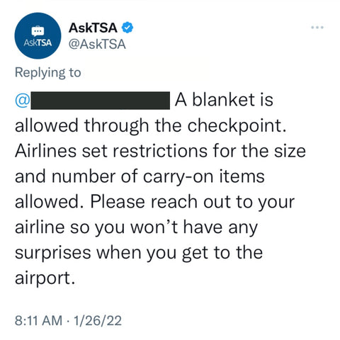 couverture de voyage tweet TSA